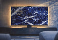 Sodalite Blue gemstone Halo Screen with deep blue mineral pattern and warm halo light in a luxury interior